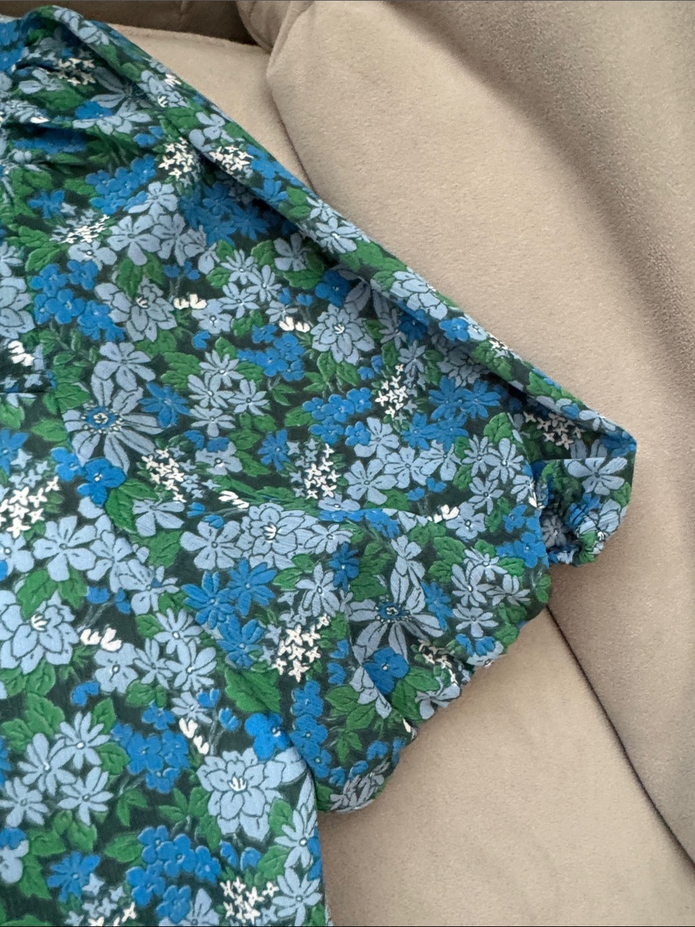 J. Crew Blue & Green Floral Ruffle-Neck Blouse - Picture 4 of 5
